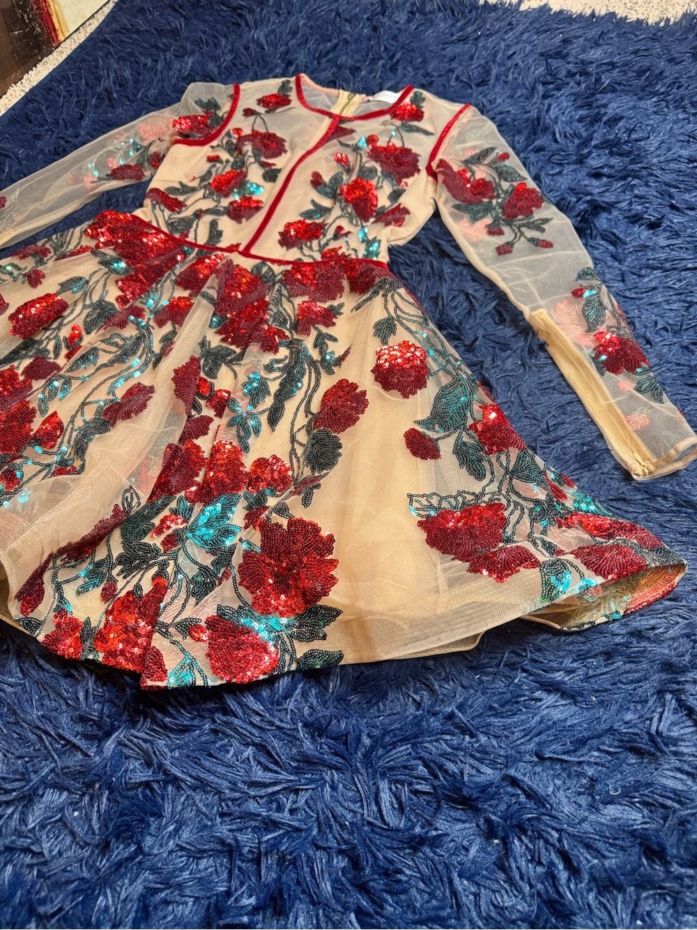 NWOT Bronx and Banco Rafaella Floral Sequin Long Sleeve Minidress. Size S - Picture 10 of 15